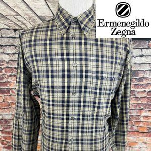 Ermenegildo Zegna ITALY Navy Gray Plaid Shirt L